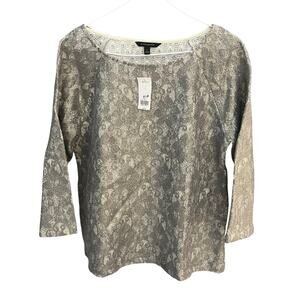 Banana Republic Ivory Sequin Top/Blouse Women's L NWT 3/4 Sleeves Boatneck NWT